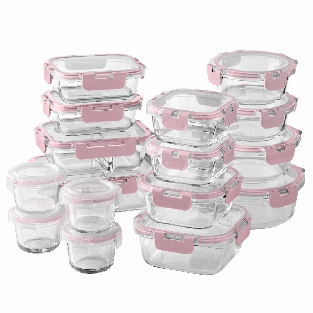 Photos - Food Container Cook With Color 32pc Glass Food Storage Container Set Pink: Borosilicate Glass, Freezer & Dishwasher Safe, Polypropylene Lid