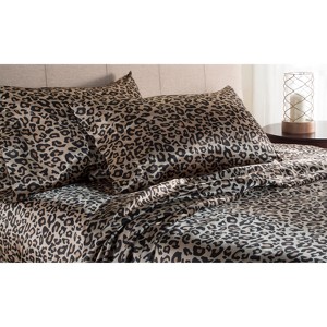 Luxury Satin 100% Polyester Woven Printed Sheet Set California King Leopard