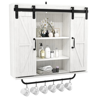 30 In. Rustic Wood Wall Storage Cabinet with Two Sliding Barn Door, 3 ...