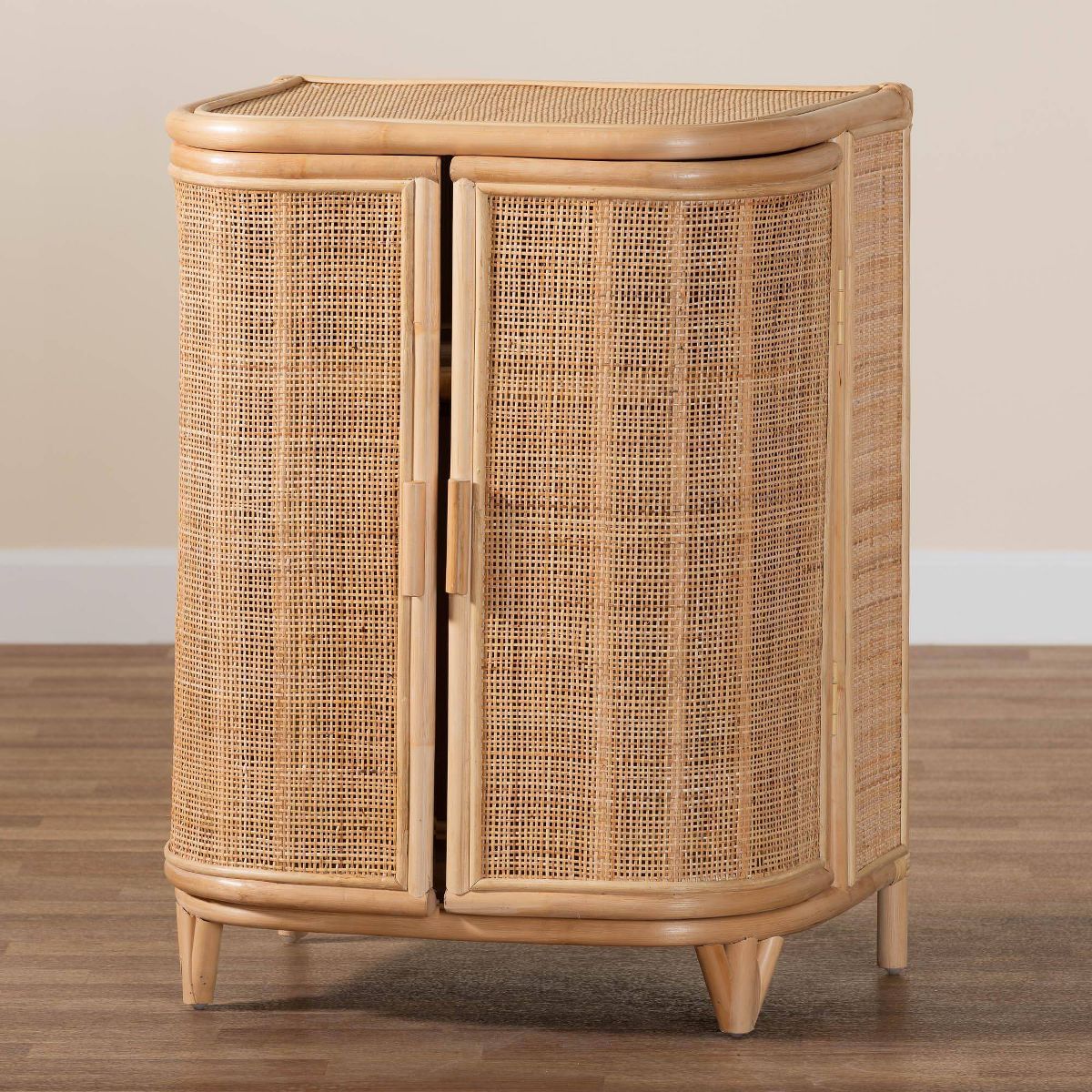 bali & pari Yanka Natural Rattan Storage Cabinet Natural: Handcrafted, 2-Shelf, Bohemian Design - thumbnail 9