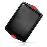 NutriChef 15" Non-Stick Cookie Sheet, Medium Gray Quality Carbon Metal W/ Red Silicone Handles