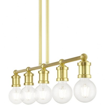 Lansdale Satin Brass 5-Light Linear Chandelier with Exposed Bulbs