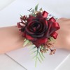 GAOMON Bride Corsage Flower Wrist Flowers Set Artificial Flower Wrist Corsage Bracelets Wedding Party Wrist Flowers Accessories Wine Red - 2 of 4