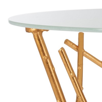 Round White Glass and Gold Metal Mirrored Accent Table