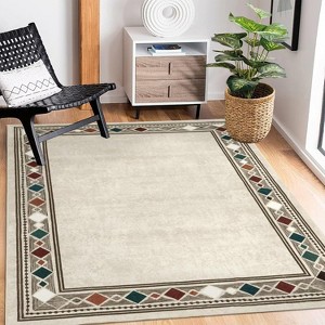coucheta Multi-size Washable Area Rug for Bedroom, Modern Geometric Bordered Low Pile Soft Non Slip Throw Carpet Indoor, for Living Room, Dining - 1 of 4