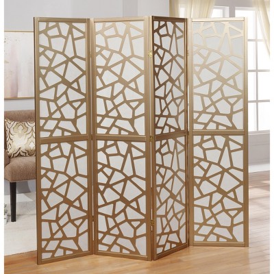 NicBex 4-Panel Room Divider for Home, Divider for Room Separation, Folding Fabric Privacy Screen with Geometric Patterns for Office, Gold