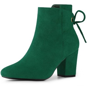Perphy Women's Round Toe Lace Up Side Zipper Chunky High Heels Ankle Boots - 1 of 4