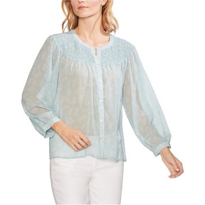Vince Camuto Womens Smocked Yoke Floral Button Down Blouse - 1 of 1