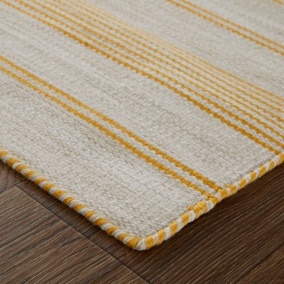 Yellow and Ivory Striped 5' x 8' Handwoven Reversible Rug
