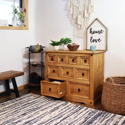 Sunnydaze Light Brown Pine 9-Drawer Farmhouse Chest
