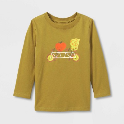 Image of Toddler Boys' Pizza Bike Long Sleeve Graphic T-Shirt - Cat & Jack™ Olive Green 3T