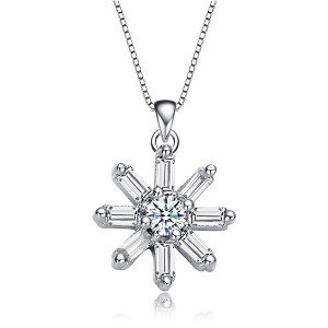 White gold plated with cubic zirconia starry cluster flower pendant necklace, featuring a radiant starry design for a touch of glamour and elegance - 1 of 3
