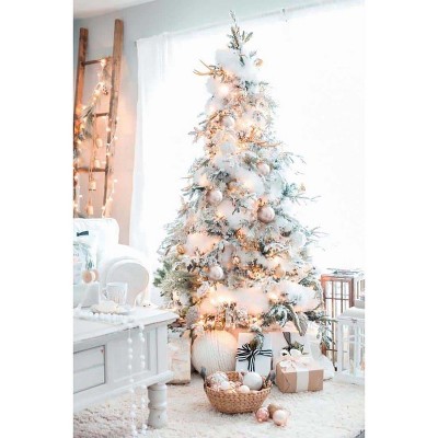 Perfect Holiday 6.5' Slim Snow Flocked Utica Christmas Tree with Metal Stand