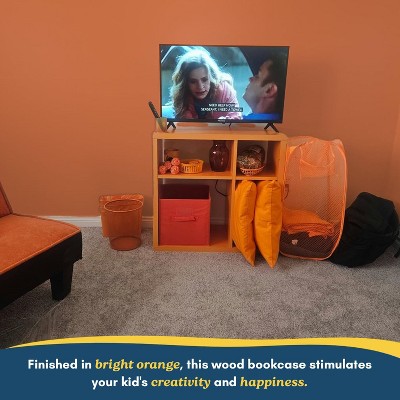 Orange Kids' Wood 4-Cube Bookcase Organizer
