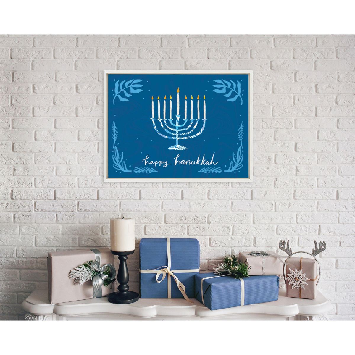 Kate and Laurel Sylvie Happy Hanukkah Framed Canvas by Jessi Raulet of Ettavee, 18x24 Sylvie White - thumbnail 4