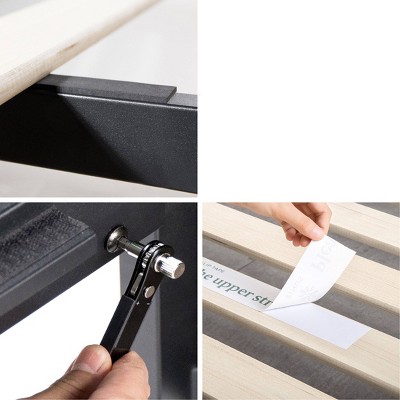 Twin Gray Wash Wood and Metal Platform Bed Frame with Slats