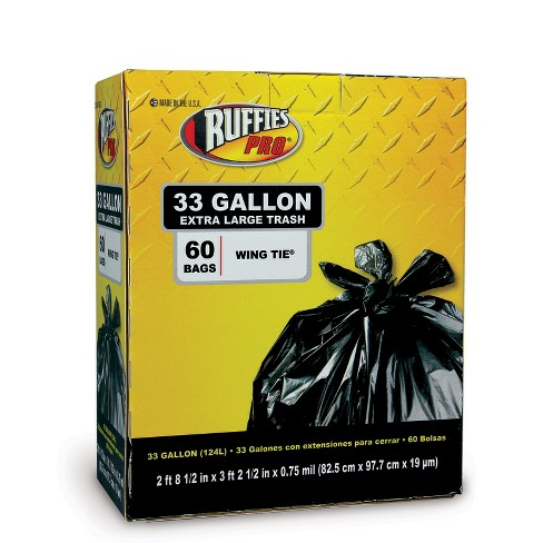 Ruffies Pro 33 gal Trash Bags Wing Ties 60 pk 0.75 mil - image 1 of 1