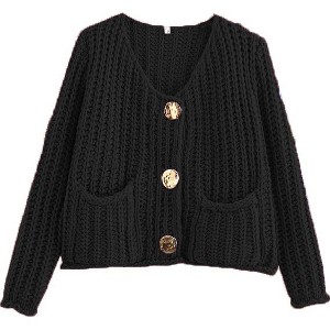 Clearlove Crochet Sweater Vest for Women Chunky Cable Knit Crop Tops  Button Down Cardigan with Pockets - 1 of 2