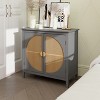 Crete Rattan Accent Storage Cabinet with 2 Rattan Doors,Semicircular Shape Doors Natural Storage Cabinet With 1 Adjustable Inner Shelves-Maison Boucle - 2 of 4