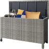 Outdoor Garden Deck Box, PE Rattan Wicker Patio Large Storage Box with Handles and Wheels, 110 Gallon, for Patio Furniture, Garden Tools, Gray - 3 of 4