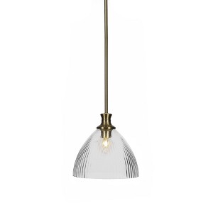 Toltec Lighting Carina 1 - Light Pendant in  New Aged Brass with 10.75" Clear Ribbed Shade - 1 of 1