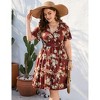 Clearlove Summer Plus Size V Neck Wrap Dress High Waisted Short Sleeves Summer Casual Midi Dress with Belt - 3 of 4