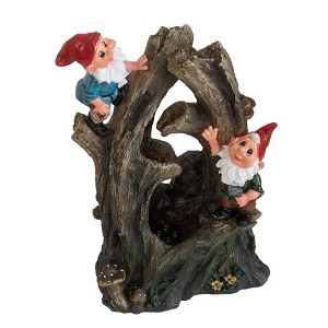 Okak 13.8IN Tall Water Fountain with Decorative Woodland Gnome, Tabletop Fountain with Polyresin Frame, Indoor Water Fountains, Brown - 1 of 4