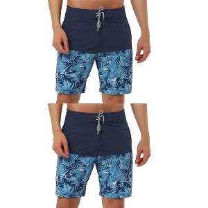 Lars Amadeus Men's Summer Color Block Drawstring Swim Beach Board Shorts 2 Pack - 1 of 4