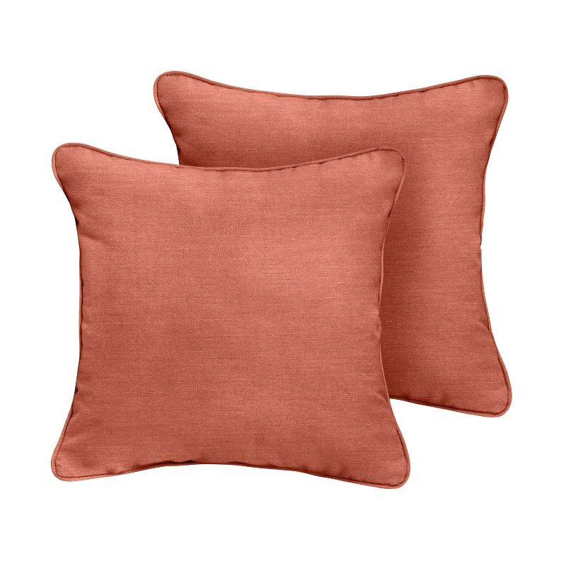 2pk Square Sunbrella Corded Indoor Outdoor Throw Pillows Coral, 1 of 4