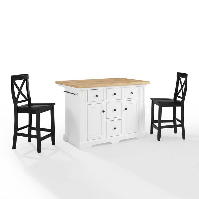 Julia Wood Top Island With 2 X back Stools White black Crosley