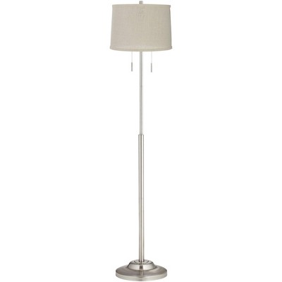 360 Lighting Modern Floor Lamp Brushed Steel Cream Burlap Drum Shade for Living Room Reading Bedroom Office