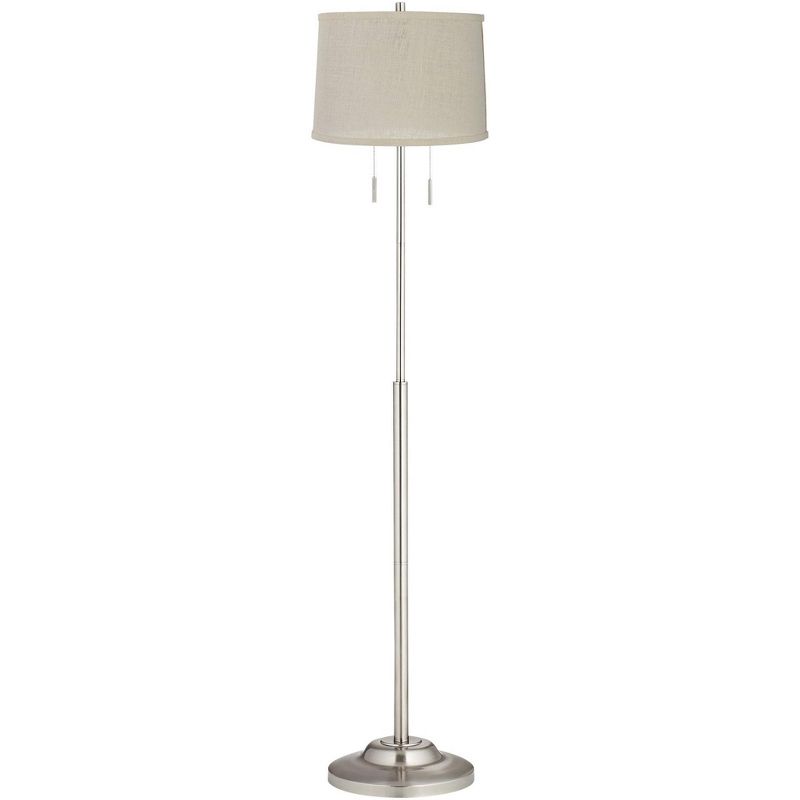 360 Lighting Abba Modern Floor Lamp Standing 66" Tall Brushed Nickel Silver Cream Burlap Tapered Drum Shade for Living Room Bedroom Office House Home, 1 of 5