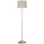 360 Lighting Modern Floor Lamp 66" Tall Brushed Steel Cream Burlap Drum Shade for Living Room Reading Bedroom Office