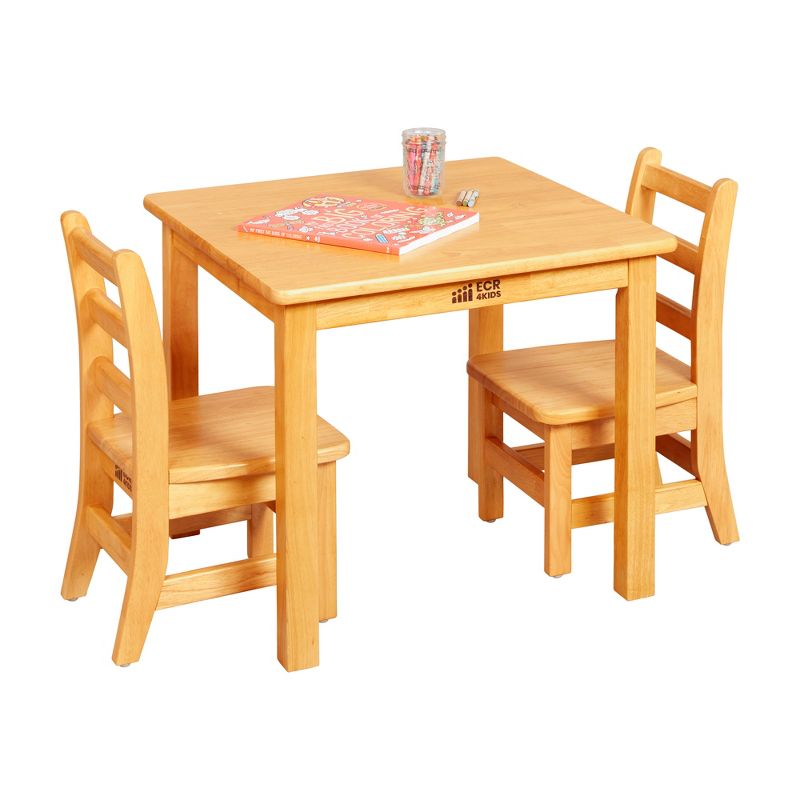 ECR4Kids 24in x 24in Rectangular Hardwood Table with 20in Legs and Two 10in Chairs, Kids Furniture, 4 of 11