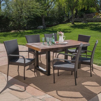 Feinberg 7pc Wicker and Concrete Dining Set - Brown - Christopher Knight Home