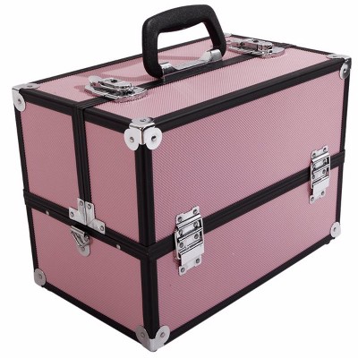 Aluminum Alloy Makeup Train Case Jewelry Organizer with Accordion Compartments for Travel and Professional Use
