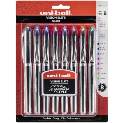 uni-ball Vision Elite Roller Ball Stick Pen, 0.5 mm Micro Tip, Assorted Colors, set of 8