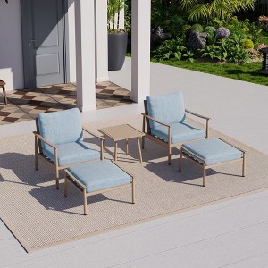 HAPPATIO Aluminum Outdoor Furniture Set,5 Pieces Patio Furniture Set, 1 Side Table, 2 Armchairs and 2 Ottomans with Cushion for Yard Deck Poolside - 1 of 4