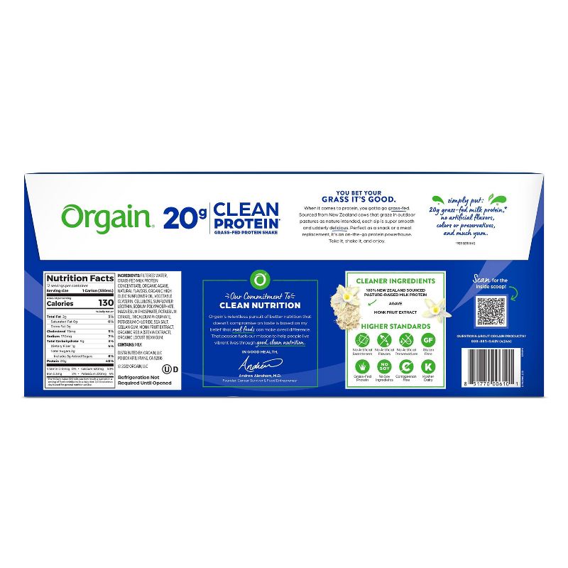 Orgain Clean Grass-Fed Protein Shake - Vanilla Bean - 12ct, 5 of 12