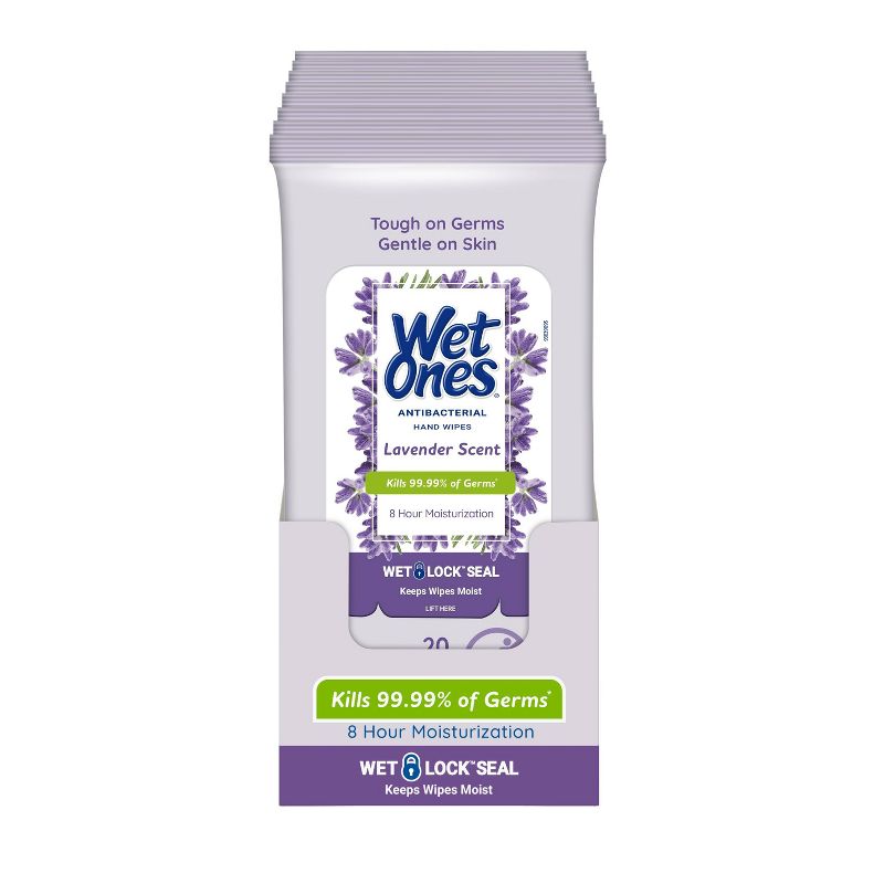 Wet Ones Antibacterial Hand Wipes Lavender - 10pk/20ct, 1 of 12