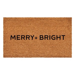 HomeRoots 17" X 29" Brown And Black Christmas Merry and Bright Outdoor Coir Door Mat - 1 of 4