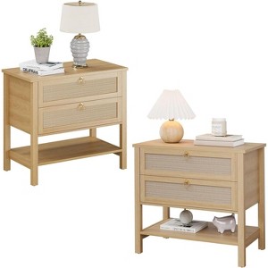 GAOMON 2PACK Rattan Night Stand Set, 26.8''W Boho Night Stand with 2 Rattan Drawers, Side Table with Open Storage Shelf,for Home - 1 of 4