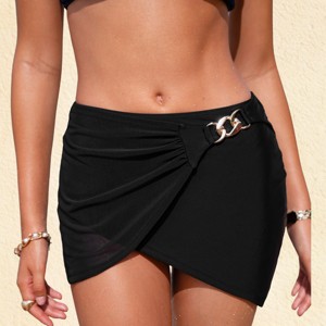 Women's Alluring Asymmetric Black Swim Skirt - Cupshe - 1 of 3