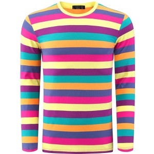 Lars Amadeus Men's Crew Neck Long Sleeves Casual Pullover Rainbow Striped T-Shirt - 1 of 4