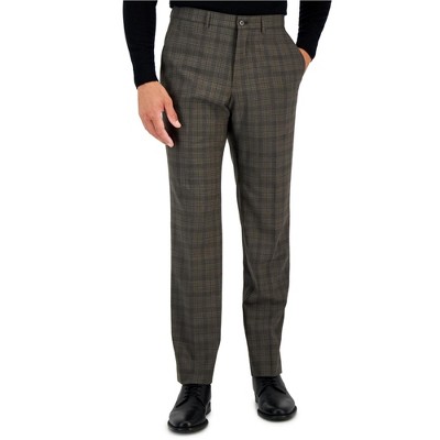 Armani Mens Slim Fit Plaid Dress Pants Slacks, Brown, 38W x 30L