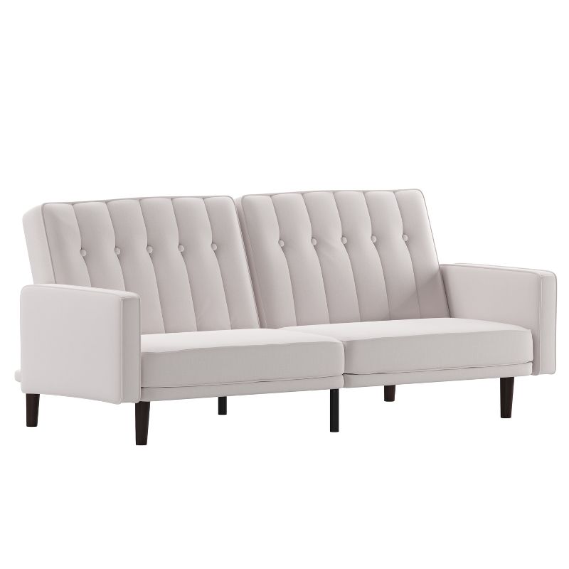 Emma and Oliver Plush Padded Upholstered Split Back Sofa Futon with Vertical Channel Tufting and Wooden Legs, 1 of 13