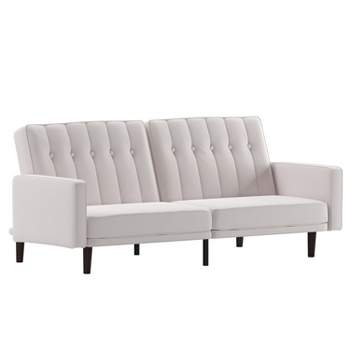 Emma and Oliver Plush Padded Upholstered Split Back Sofa Futon with Vertical Channel Tufting and Wooden Legs