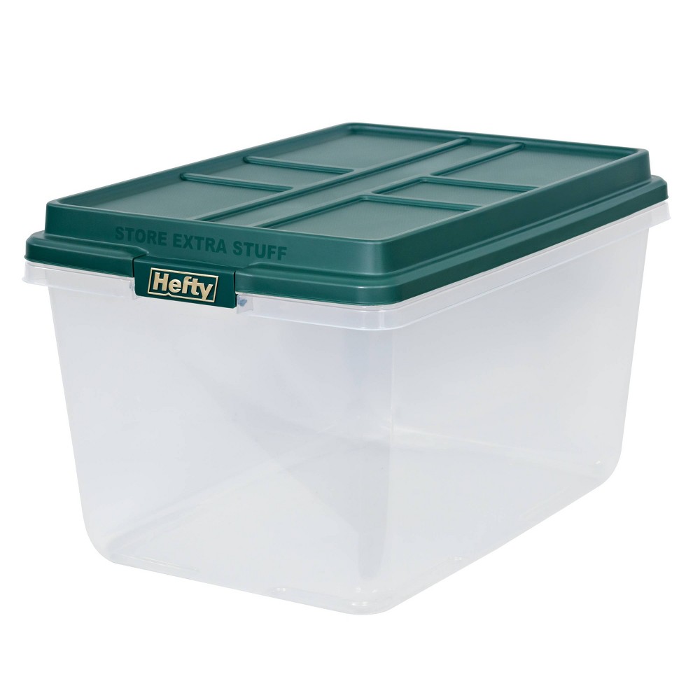 Hefty 72qt Holiday Hi-Rise Tote Clear With Divider And Green Lid (6 Pack)