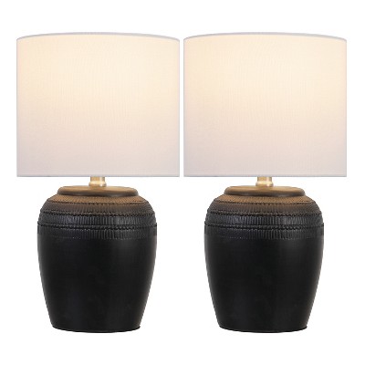 JONATHAN Y Hugo 16.75" Traditional Rustic Reeded Ceramic Vase LED Table Lamp