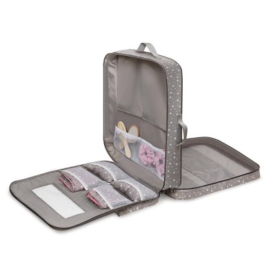 Gray and Pink Star Pattern Double Doll Carrier Set with Accessories